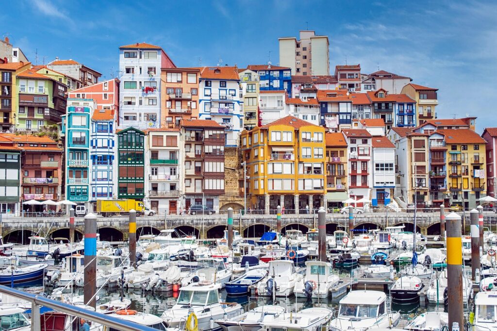 landscape, port, boats, people, buildings, darling, nature, clouds, colorful, sea